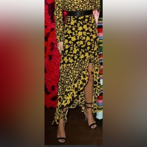 Alice + Olivia Sueann Asymmetric Tiered Ruffle Floral Silk Skirt, size 4 - Picture 4 of 6